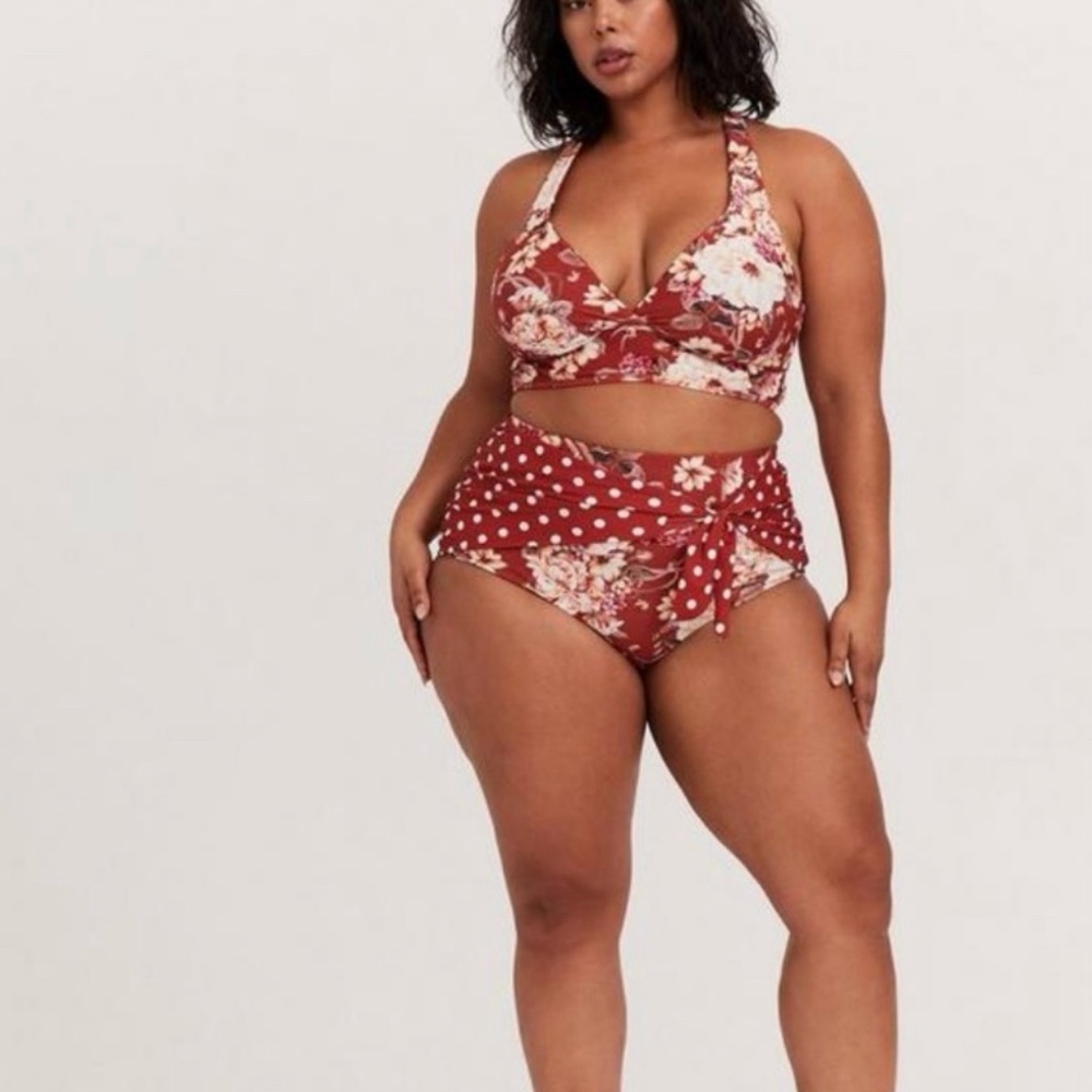 Torrid Floral and Polka Dot Bikini - Racotta and White